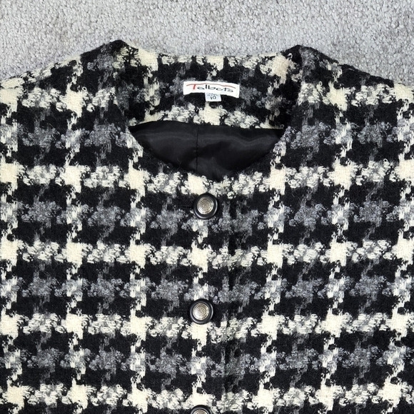Vintage Talbots Cream Black Wool Blend Houndstooth Collarless Blazer Preppy - Picture 4 of 11